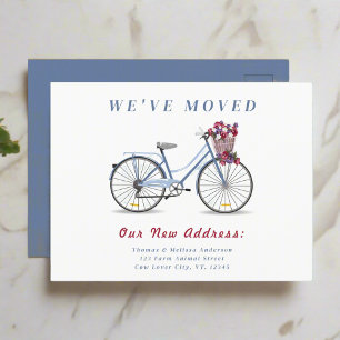 Carte Postale Watercolor Floral Bicycle l Nous avons déménagé No