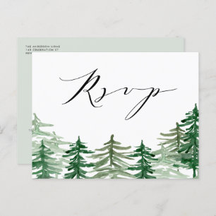 Carte Postale Watercolor Forest Woodland Mariage QR Code RSVP