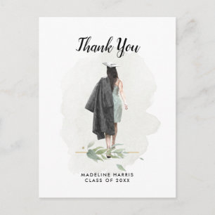 Carte Postale Watercolor Girl Foliage Custom Photo Grad Thankyou