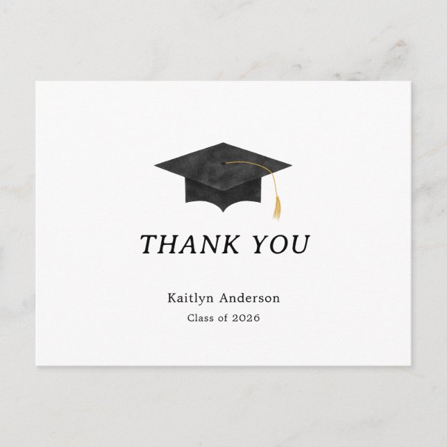 Carte Postale Watercolor Graduation Cap Thank You Postcard (Devant)