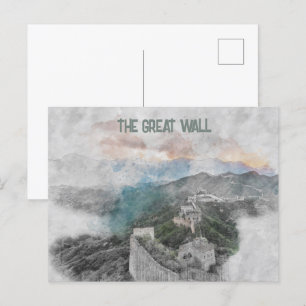 Carte postale Watercolor Great Wall de Chine - His