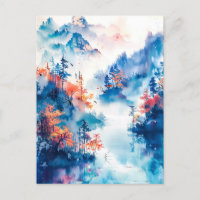 Watercolor ink of chinese landscape on a lake