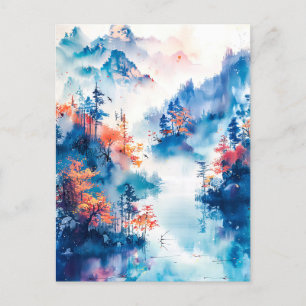 Carte Postale Watercolor ink of chinese landscape on a lake