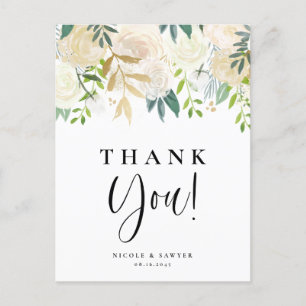 Carte Postale Watercolor Ivory Peonies Gold Wedding Thank You