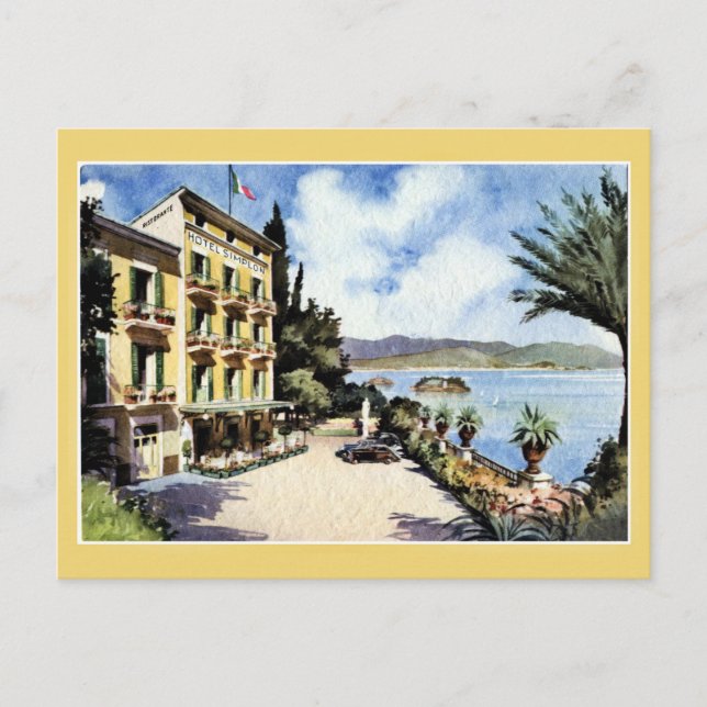 Carte Postale Watercolor Lake Maggiore Stresa Hotel Simplon (Devant)