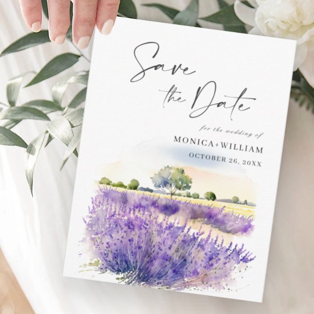 Carte Postale Watercolor Lavender Field Wedding Enregistrer la d (Créateur téléchargé)
