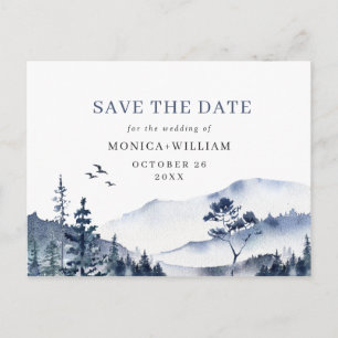 Carte Postale Watercolor Mountains Forest Wedding Enregistrer la