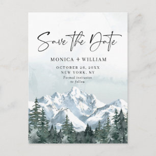 Carte Postale Watercolor Mountains Forest Wedding Enregistrer la