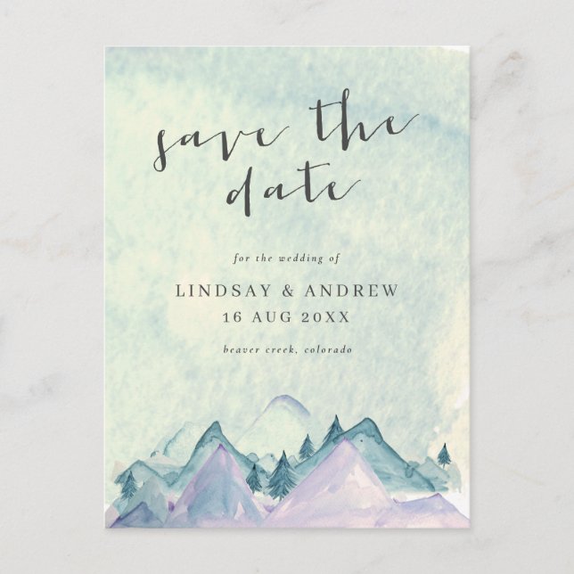 Carte Postale Watercolor Mountains Wedding Enregistrer la date (Devant)