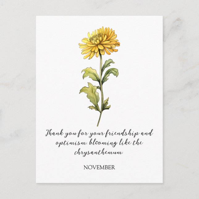 CARTE POSTALE WATERCOLOR NOVEMBER CHRYSANTHEMUM BIRTH FLOWER (Devant)