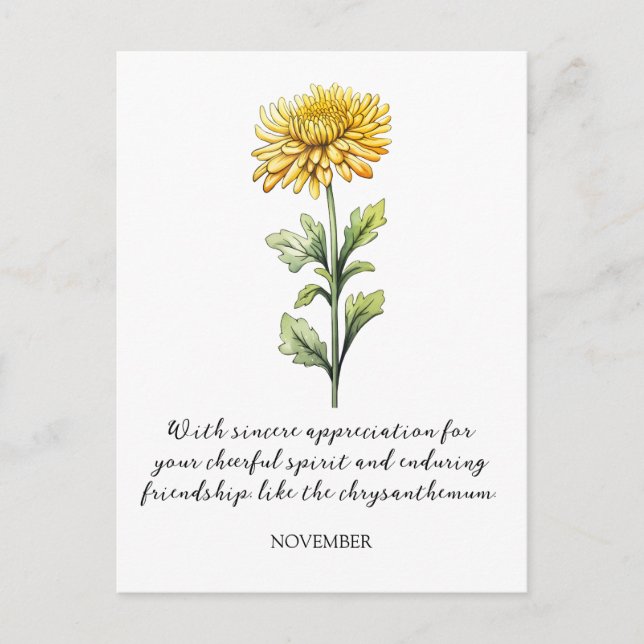 CARTE POSTALE WATERCOLOR NOVEMBER CHRYSANTHEMUM BIRTH FLOWER (Devant)