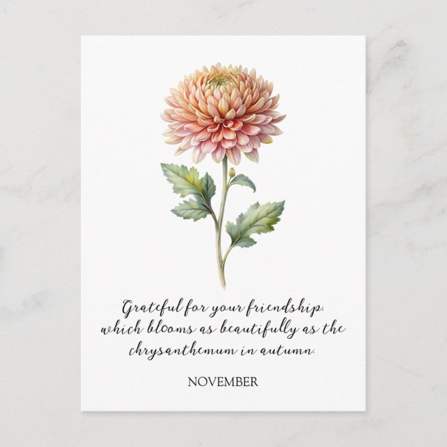 CARTE POSTALE WATERCOLOR NOVEMBER CHRYSANTHEMUM BIRTH FLOWER (Devant)