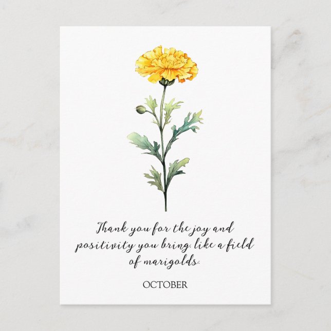 CARTE POSTALE WATERCOLOR OCTOBER MARIGOLD BIRTH FLOWER POSTCARD (Devant)