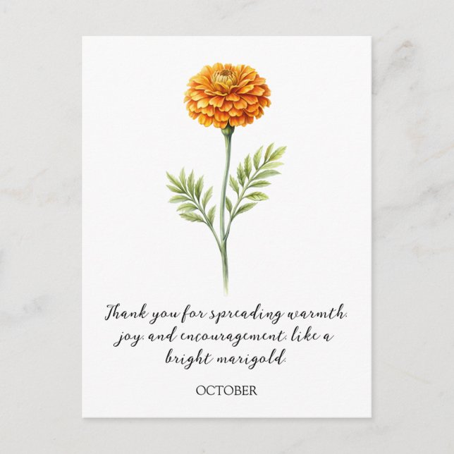 CARTE POSTALE WATERCOLOR OCTOBER MARIGOLD BIRTH FLOWER POSTCARD (Devant)