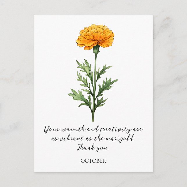 CARTE POSTALE WATERCOLOR OCTOBER MARIGOLD BIRTH FLOWER POSTCARD (Devant)