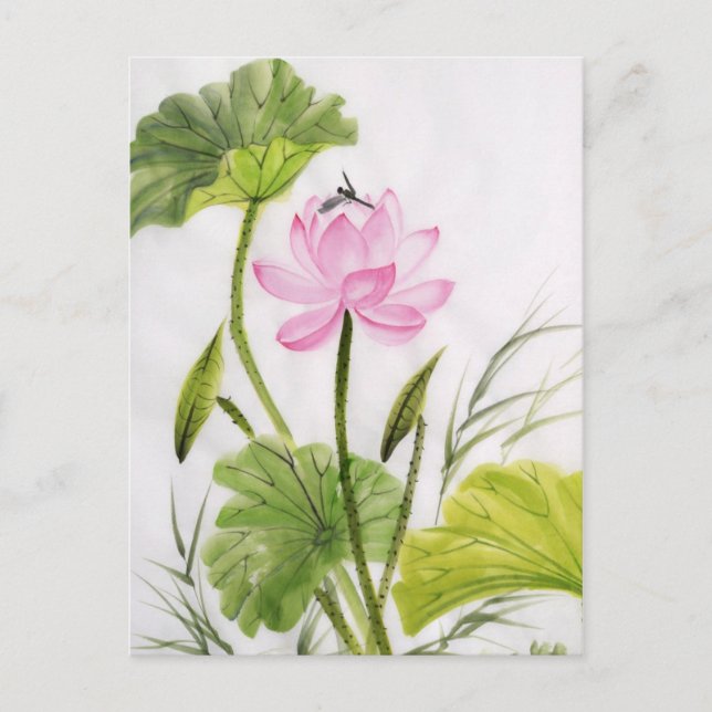 Carte Postale Watercolor Painting of Lotus Flower 2 (Devant)