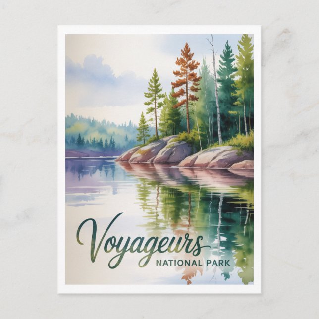 Carte Postale Watercolor Painting of Voyageurs National Park (Devant)