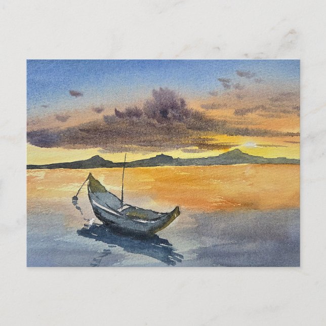 Carte Postale Watercolor Painting Sunset scene  (Devant)