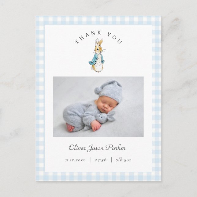 Carte Postale Watercolor Peter Rabbit Boy Birth Announcement (Devant)
