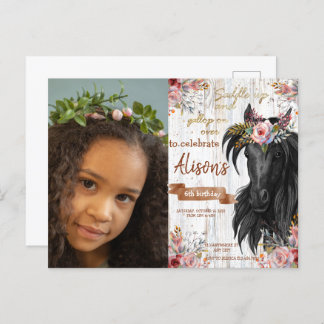 Carte Postale Watercolor Photo cheval d'anniversaire cowgirl