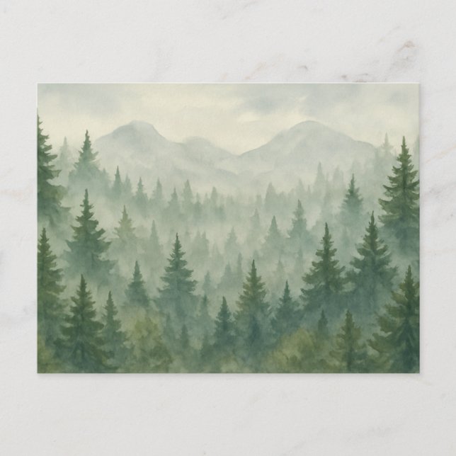 Carte postale Watercolor Pine Forest - Green Mount (Devant)