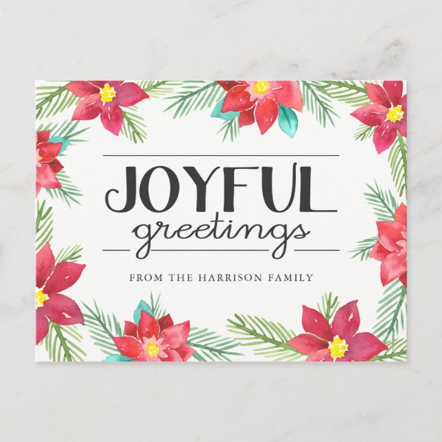 Carte postale Watercolor Poinsettias Holiday (Devant)