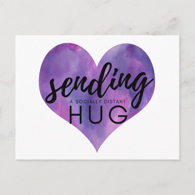 Carte Postale Watercolor Purple Heart Socialement Distant Hug (Devant)