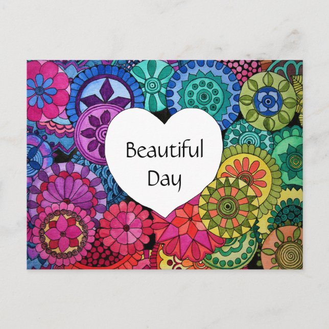Carte Postale Watercolor Rainbow Mandala With Heart (Devant)