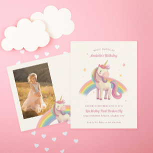Carte Postale Watercolor Rainbow Unicorn fête d'anniversaire