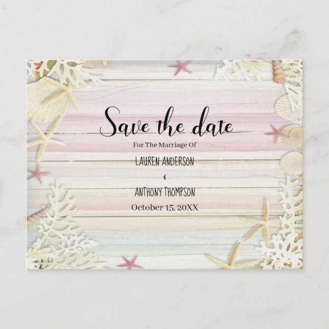 Carte Postale Watercolor Rustic Beach Wedding Enregistrer La Dat (Devant)