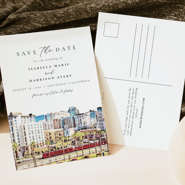 Carte Postale Watercolor San Diego California Skyline Beach (Créateur téléchargé)