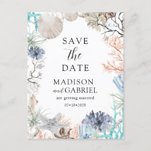 Carte Postale Watercolor Seashell Beach Mariage Enregistrer La D