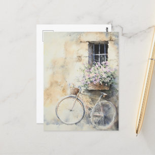 Carte Postale Watercolor Shabby Chic Vélo Vintage