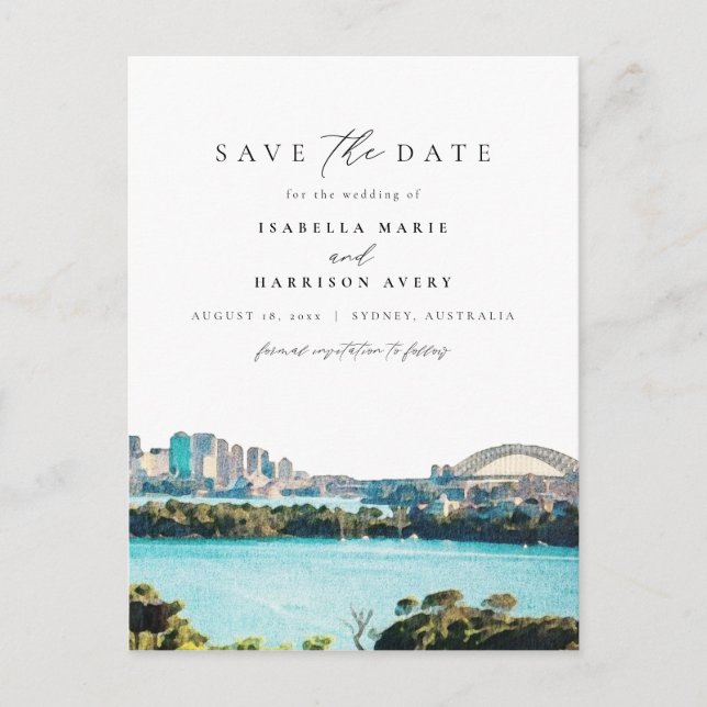 Carte Postale Watercolor Sydney Australie Skyline Destination (Devant)