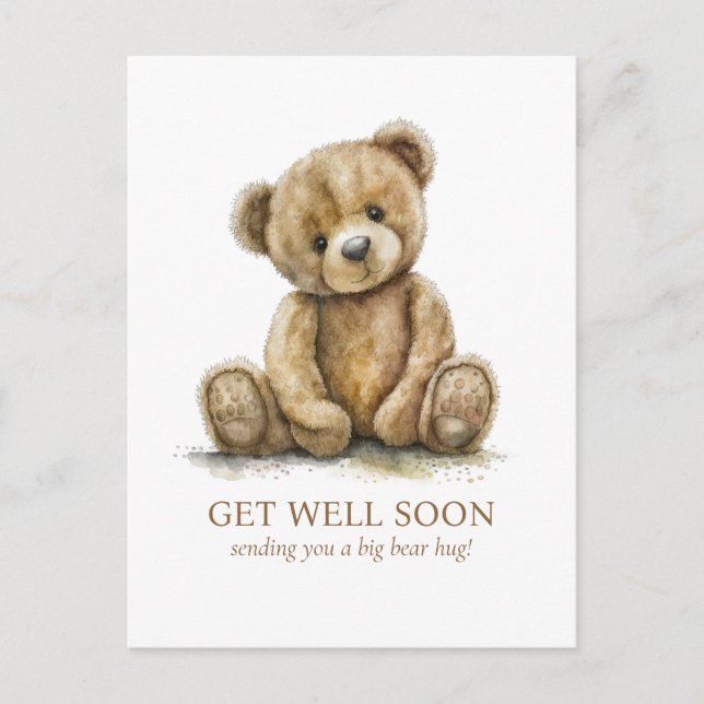 Carte Postale Watercolor Teddy Bear Get Well (Devant)