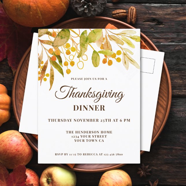 Carte Postale Watercolor Thanksgiving Invitation (Créateur téléchargé)