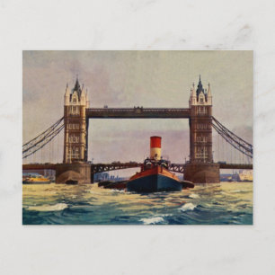 Carte Postale Watercolor Tower Bridge, vapeur Londres