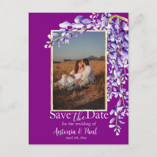 Carte Postale Watercolor Wisteria Enregistrer la photo Date