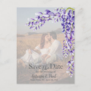 Carte Postale Watercolor Wisteria Enregistrer la photo Date