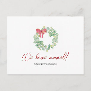 Carte Postale Watercolor Wreath We have Moved Christmas Postcard