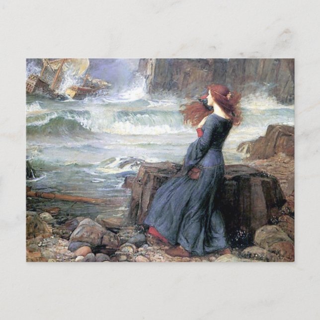 Carte Postale Waterhouse miranda la tempête femme nautique (Devant)