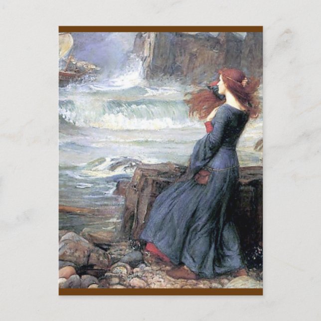 Carte Postale Waterhouse miranda la tempête femme nautique (Devant)