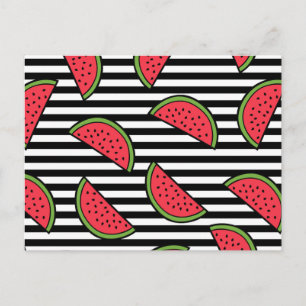 Carte Postale Watermelon sur Motif Black & White Stripes