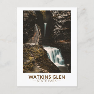 Carte Postale Watkins Glen State Park New York Watercolor Retro