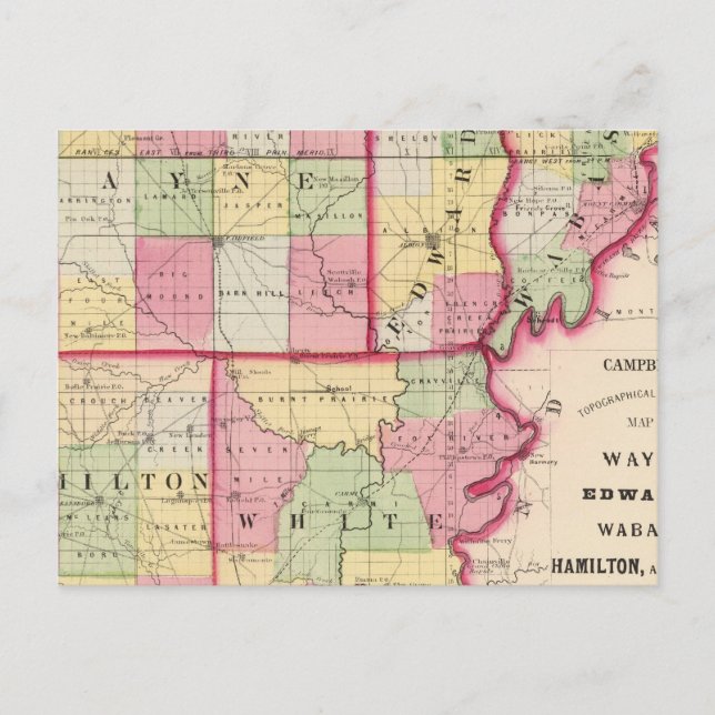 Carte Postale Wayne, Edwards, Wabash, Hamilton, Comtés blancs (Devant)