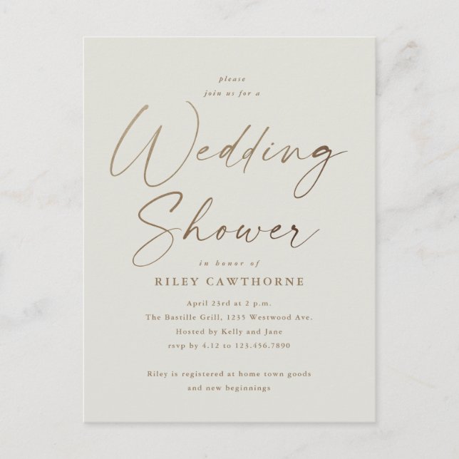 Carte Postale Wedding shower de script or simple (Devant)