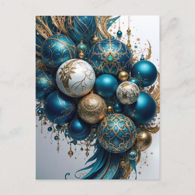 Carte Postale Weihnachtskugeln Gold Blau Luxus Fest Standard (Devant)