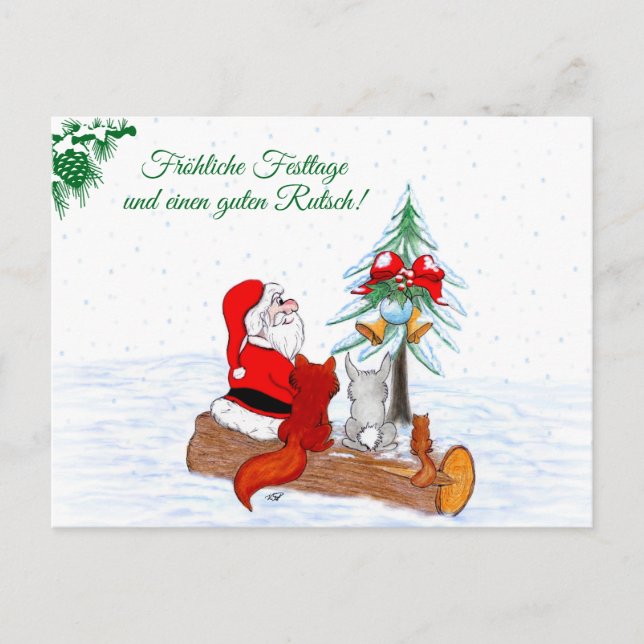 Carte Postale Weihnachtsmann Kaninchen Fox Eichhörnchen, Deutsch (Devant)