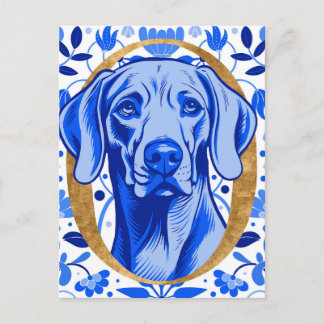 Carte Postale Weimaraner peering thru the letter "O" in Gold