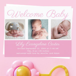 Carte Postale Welcome Baby Girl Newborn Photo Pretty Pink